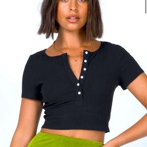 Princess Polly Black Crop Top with White Buttons